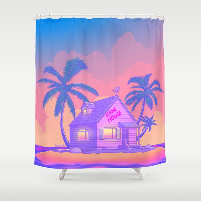 80s Kame House Shower Curtain Custom, 80s Shower Curtain Hooks