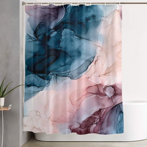 Pastel Plum Deep Blue Blush And Gold, Abstract Painting Shower Curtain